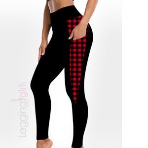 Solid Black with Buffalo Check Pockets - Wide Band ButterSoft Leggings Plus Size